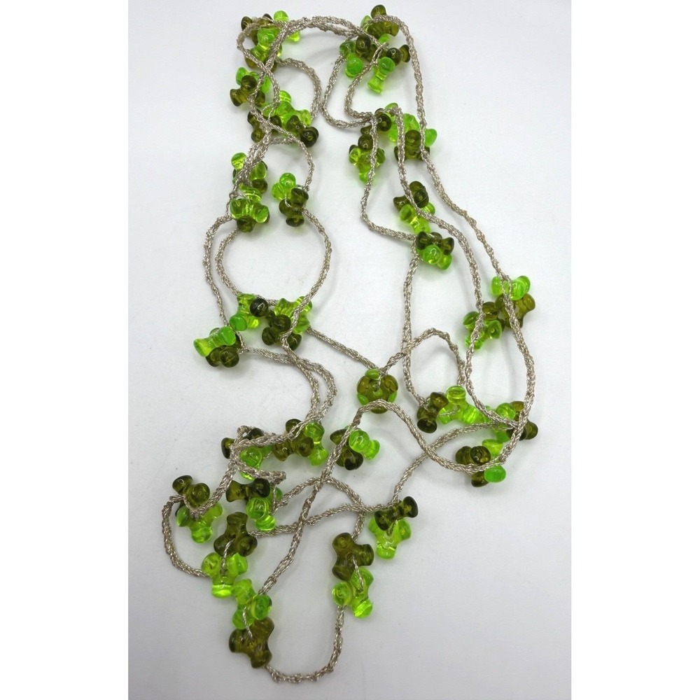 Vintage Green Glass Bead Rope Necklace‎ 62" Spring Summer